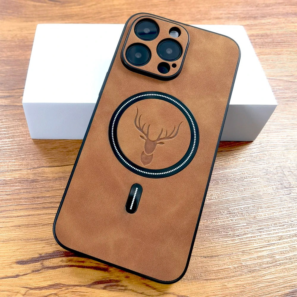 Funda iPhone 15 cuero carga inalámbrica